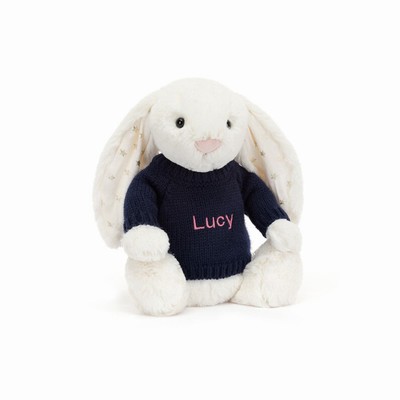 Jellycat Bashful Twinkle Bunny with Navy Jumper Australia | 613247JTB